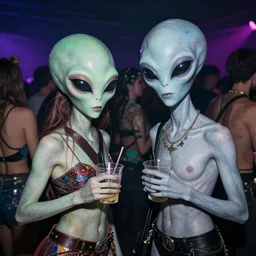 gray aliens at a rave party