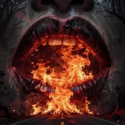 beautiful and terrible fires of los angeles, atmoshperic, sharp focus, dark road, ghotic, huge lips, trending on artstation, intricate details