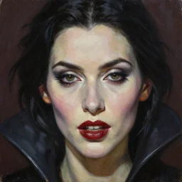 close up face of a extremely beautiful bond female VAMPIRE portrait, Masterpiece!!!, oil on canvas, artgerm, norman rockwell, craig mulins, trending on pxiv,