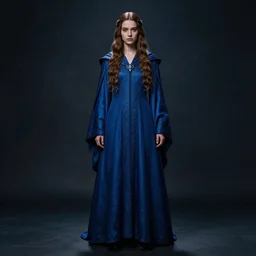full body portrait, young female high wizard in blue robes, dramatic lighting, cinematic, establishing shot, extremly high detail, photo realistic, cinematic lighting, post processed, concept art, artstation, matte painting, style by eddie mendoza, raphael lacoste, alex ross