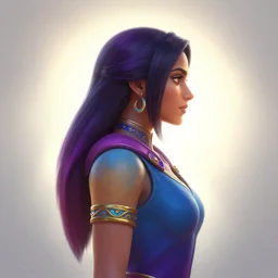 side - profile painted portrait, maya ali as a sorcerer, bright backlit, key lighting, smooth, gaudy colors, octane render aesthetic, dota matte painting concept art, official fanart behance hd artstation by jesper ejsing, by rhads and makoto shinkai and lois van baarle and ilya kuvshinov and rossdraws