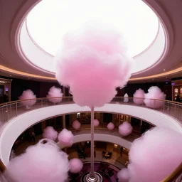 minimalistic extreme wide angle curved perspective digital art of sss chubby cotton candy indoor top floor of a casino with a balcony to the ground floor by anton fadeev from nightmare before christmas
