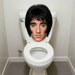 photo of a toilet with an elvis hairdo, toilet with elvis face, photo of a toilet