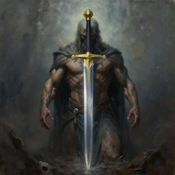 sword of God, very detailed and realistic oil painting by the drowned God
