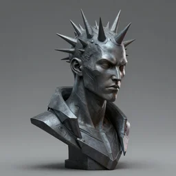a statue of a man with spikes on his head, cyberpunk art by android jones, cgsociety, fantasy art, angular, zbrush, darksynth