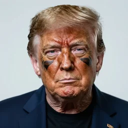 a portrait photoraph of Donald Trump wearing ancient tribal face paint, DSLR photography