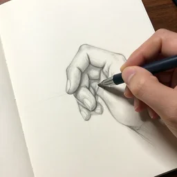 a sketching study of a hand, ballpoint in paper