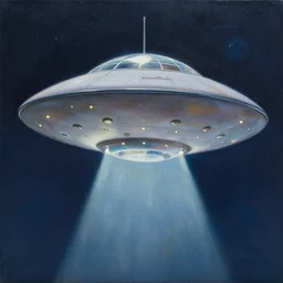 a hovering UFO ,painting by Hsiao-Ron Cheng,