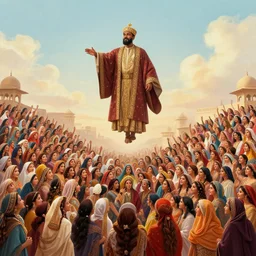 a brown man with 10,100 adoring wives. the sultan is floating in the sky.