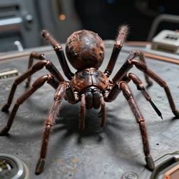 cinematic portrait of robot spider with giant body and thing legs, space station at background, high detail, 8 k, sharp focus, movie still, dramatic lighting, ray tracing, smooth, lane brown, finnstark, oleg bulakh, diego fazio, mike dargas, emanuele dascanio, felix englund, michal karcz