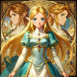 symmetry!!!!!! beautiful anime princess zelda close portrait, wearing ornate clothing, ultra detailed, elegant, intricate, anime, dynamic lighting, digital art, digital painting, artstation, wlop, sharp focus, illustration, art by artgerm and greg rutkowski and alphonse mucha, 8 k