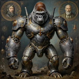 highly detailed painting of a gorilla mecha, painting by gaston bussiere, craig mullins, j. c. leyendecker, lights, art by ernst haeckel, john william godward, hammershøi, alex grey, dmt, symmetric, masterpiece details, hyper - detailed, hd, hdr, 4 k, 8 k