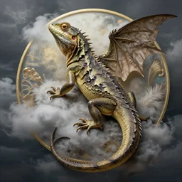 lizard portrait, hudson river school, dragon, dinosaur, creature storm clouds, feathers, d & d, fantasy, greg rutkowski, alphonse mucha, high quality, realistic, elegant