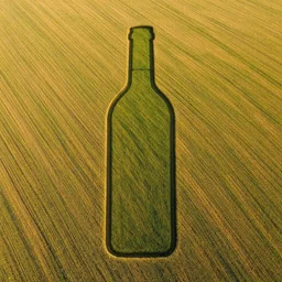 aerial view photography of crop cut in shape of wine bottle laying dawn, drawn in the crop