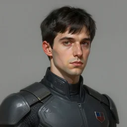 portrait of a man by greg rutkowski, he is! about 3 0 years old, short black hair with bangs, his features are a mix between french, turkish and russian and he is wearing futuristic prosecutor suit, highly detailed portrait, digital painting, artstation, concept art, smooth, sharp foccus ilustration, artstation hq