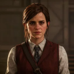 Film still of Emma Watson, from Red Dead Redemption 2 (2018 video game)