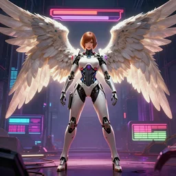 character art of a cyborg japanese angel by mœbius, wide shot, realistic, cyberpunk 2 0 7 7 character art, gta v loading screen art, blade runner 2 0 4 9 concept art, cel shading, thick lines, bloom, artstation, art by stephen bliss