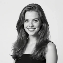 beautiful redhead girl, smiling at camera, award winning photography, black and white, vertical