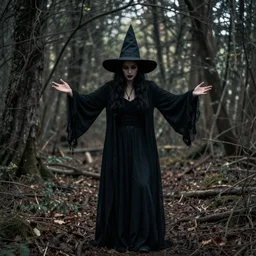 A Witch performing a seance in a forest