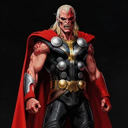 zombie mcu thor, in the style of beksinski, red, black, vibrant, chiaroscuro, high detail, perfect artwork, clean lines