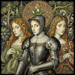 jeanne d'arc in the style of william blake, terese nielsen, detailed, intricate, beautiful faces, steve argyle, o fortuna!, detailed, intricate pastoral fantastic reality, 8 k resolution,