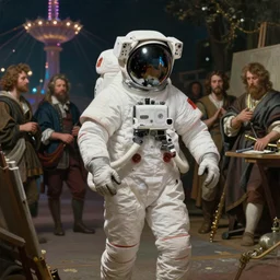 an astronaut at the theme park, key lighting, soft lights, by steve hanks, by edgar maxence, by caravaggio, by michael whelan, by delacroix, by serov valentin, by tarkovsky, 8 k render, detailed, oil on canvas