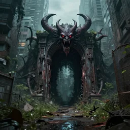 Demonic portal in an overgrown city
