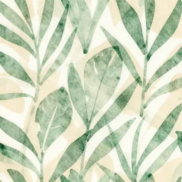abstract pattern, art print, lithography, green, beige, white, leaves