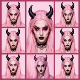 bad bunny dressing up as a demon for halloween, artistic, pink pastel, realistic, close up, varying angles