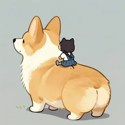 tiny cat girl riding on the back of a giant corgi by greg rutkowski