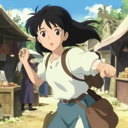anime visual, portrait of a young female traveler in a open medieval market exterior shopping, cute face by ilya kuvshinov, yoh yoshinari, makoto shinkai, dynamic pose, dynamic perspective, cel shaded, flat cel shading mucha, rounded eyes, crisp smooth clean lines, dramatic, strong silhouette