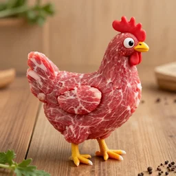 a chicken made of beef