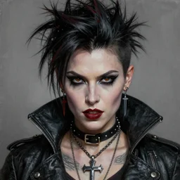 portrait painting of a badass vampire punk, sharp focus, award - winning, trending on artstation, masterpiece, highly detailed, intricate. art by rebecca guay