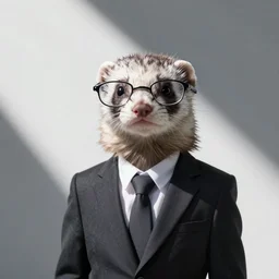 ferret in glasses, in strict suit, avatar image, digital art, cyberpunk, minimalism