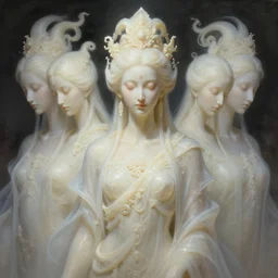 stunning eastern goddesses of ghost portrait, translucent, ivory, putrid, fantasy, intricate, elegant, highly detailed, digital painting, artstation, concept art, smooth, sharp focus, illustration, art by afshar petros and krenz cushart and artem demura and tony sandoval