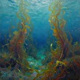 landscape! oil painting!! of the oceanic floor!! algae forest!! by thomas hill