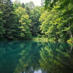 a lake in a forest tarashikomi art style