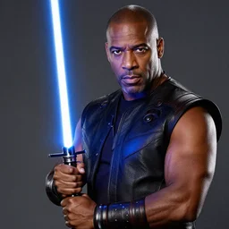 steve harvey holding a lightsaber, ultra realistic, detailed