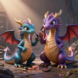 cute dragons putting makeup on eachothers