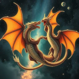 dragons flying through space