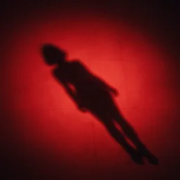 red light defines her beautiful shape in the shadow she casts on the floor below