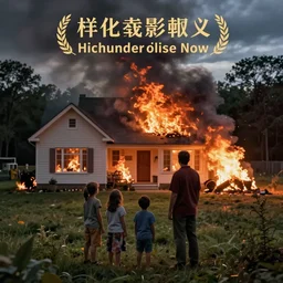cinematography of a family watching their house on fire