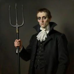 the american gothic painting, holding a pitchfork, highly detailed, digital painting, artstation, concept art, smooth, sharp focus, anime, by Gustave Courbet