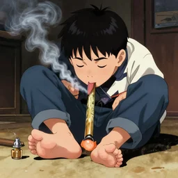 yoshi licking his own toes while smoking a blunt