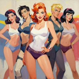 greg manchess portrait painting of overwatch's characters as sexy 1 9 5 0's pinup art, medium shot, asymmetrical, organic painting, sunny day, matte painting, bold shapes, hard edges, street art, trending on artstation, by huang guangjian and gil elvgren and sachin teng