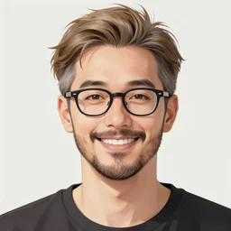 a man, short hair, light brown hair, wisps of gray hair, undercut, beard, glasses, bushy eyebrows, wide neck, smiling, salt and pepper hair, portrait shinkai makoto key hideaki anno sakimichan stanley artgerm lau rossdraws james jean marc simonetti elegant highly detailed digital painting artstation pixiv