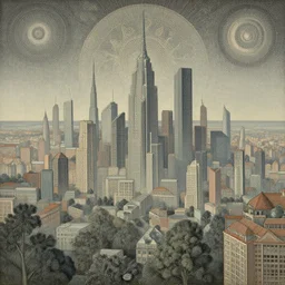 future cityscape with muted colors by Joe Fenton and Ernst Haeckel