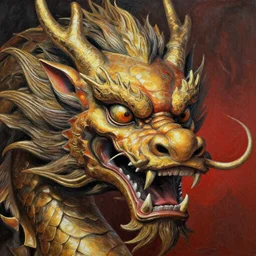 dragon head painting, fantasy style, highly detailed, intense
