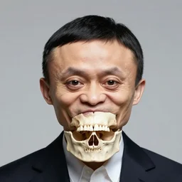 jack ma tiny face enlarge cranium in the body form of crang photo portrait