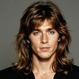 an original beeple portrait of a typical member of generation x, in the style of a 1 9 8 0's glamour shot, beautiful flowing mullet hairstyle
